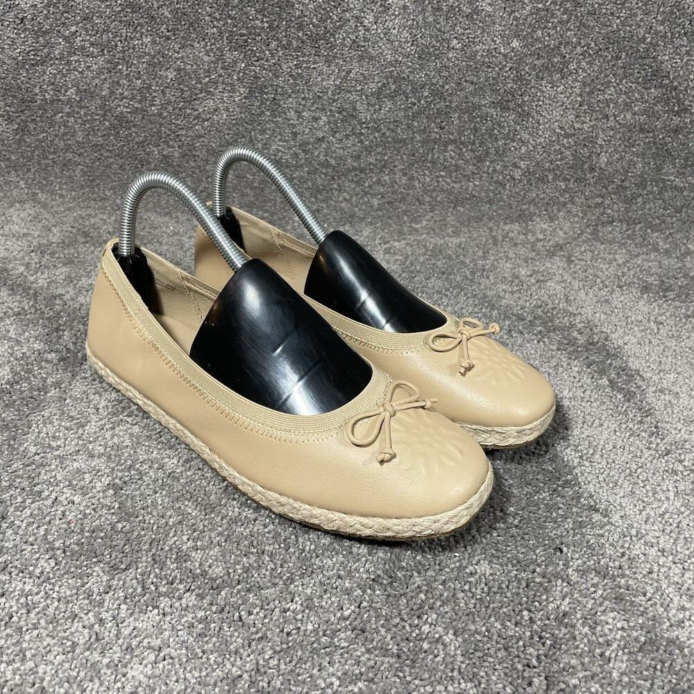 Frye And Co Willow Ballet Flat Womens Sz 8 Tan Faux Leather Espadrille Shoes